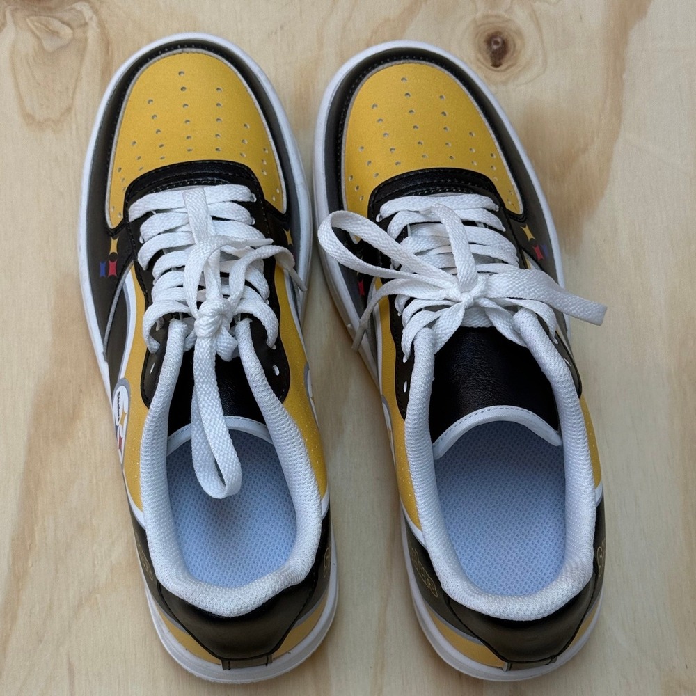 Pittsburgh Steelers Custom NFL Fan Sneakers Black Gold Low Top Shoes Mens Size 7 - Picture 5 of 5